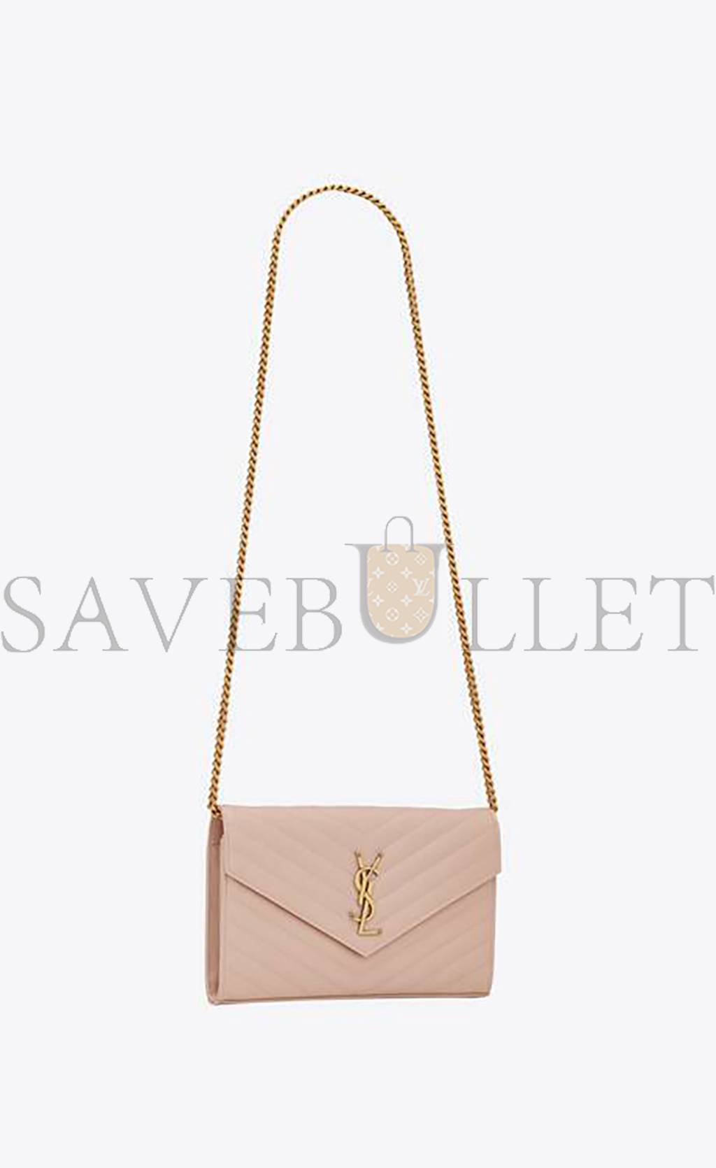 YSL CASSANDRE MATELASSÉ CHAIN WALLET IN GRAIN DE POUDRE EMBOSSED LEATHER 377828BOW016920 (22.5*14*4cm)