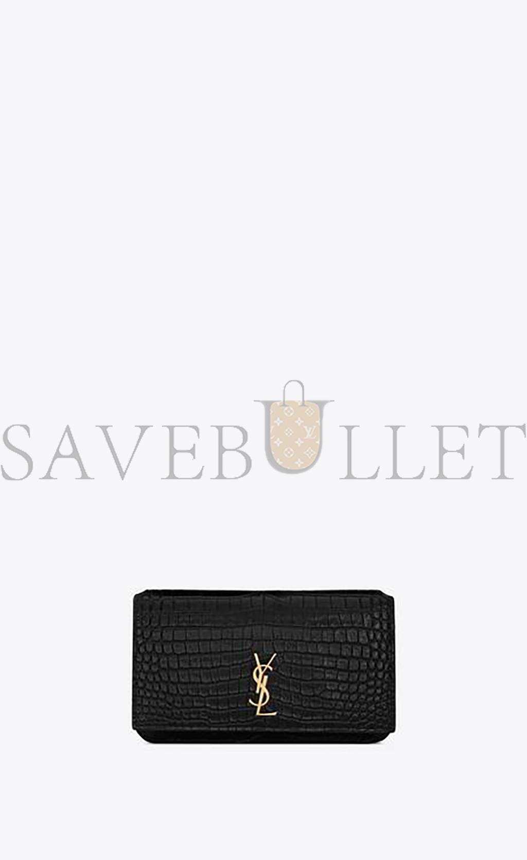 YSL CASSANDRE PHONE HOLDER WITH STRAP IN SHINY CROCODILE-EMBOSSED LEATHER 635095DND1J1000 (18*11*2.5cm)