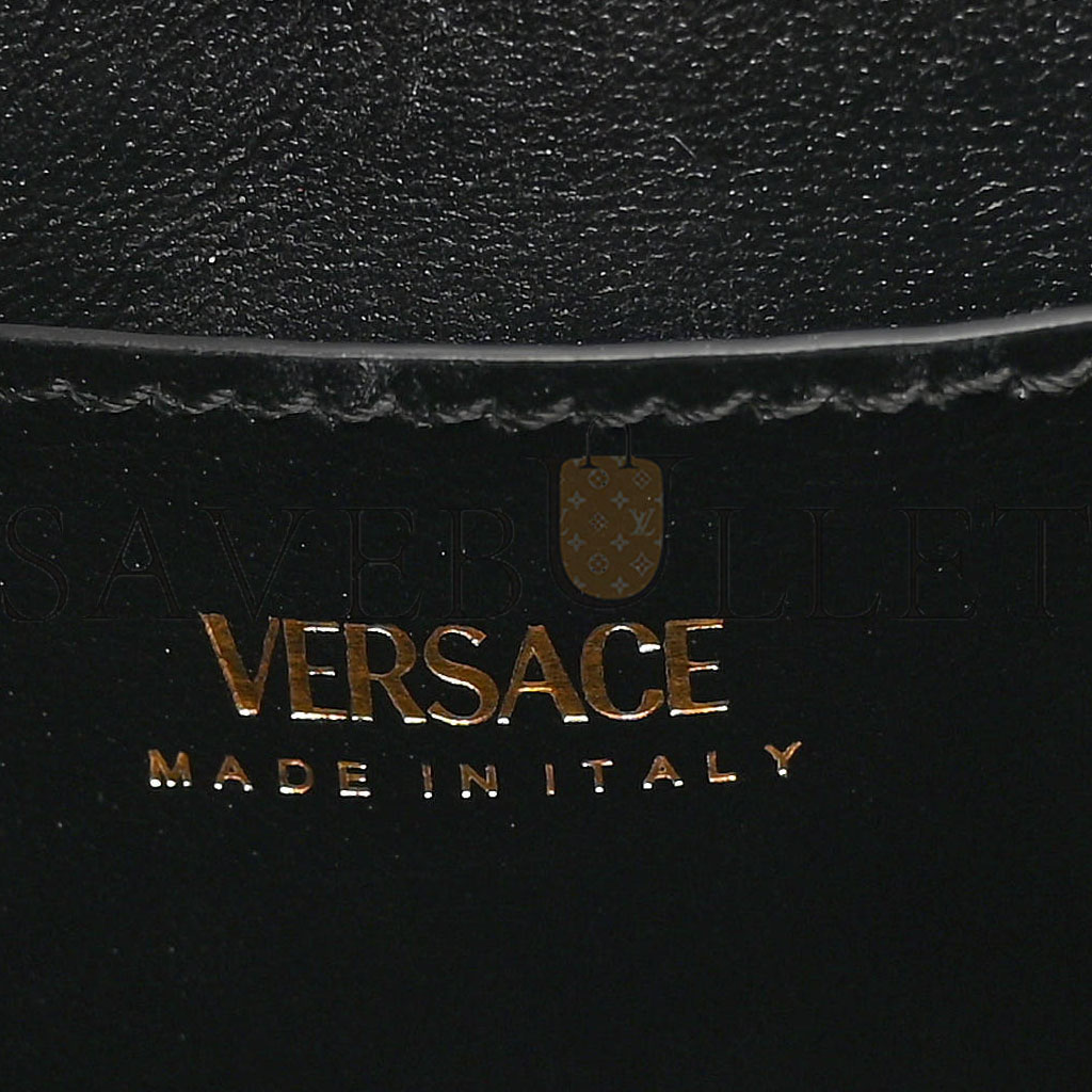 VERSACE CALFSKIN LUREX CLOQUET SMALL LA MEDUSA CHAIN TOP HANDLE HANDBAG BLACK  (20*17*10cm)