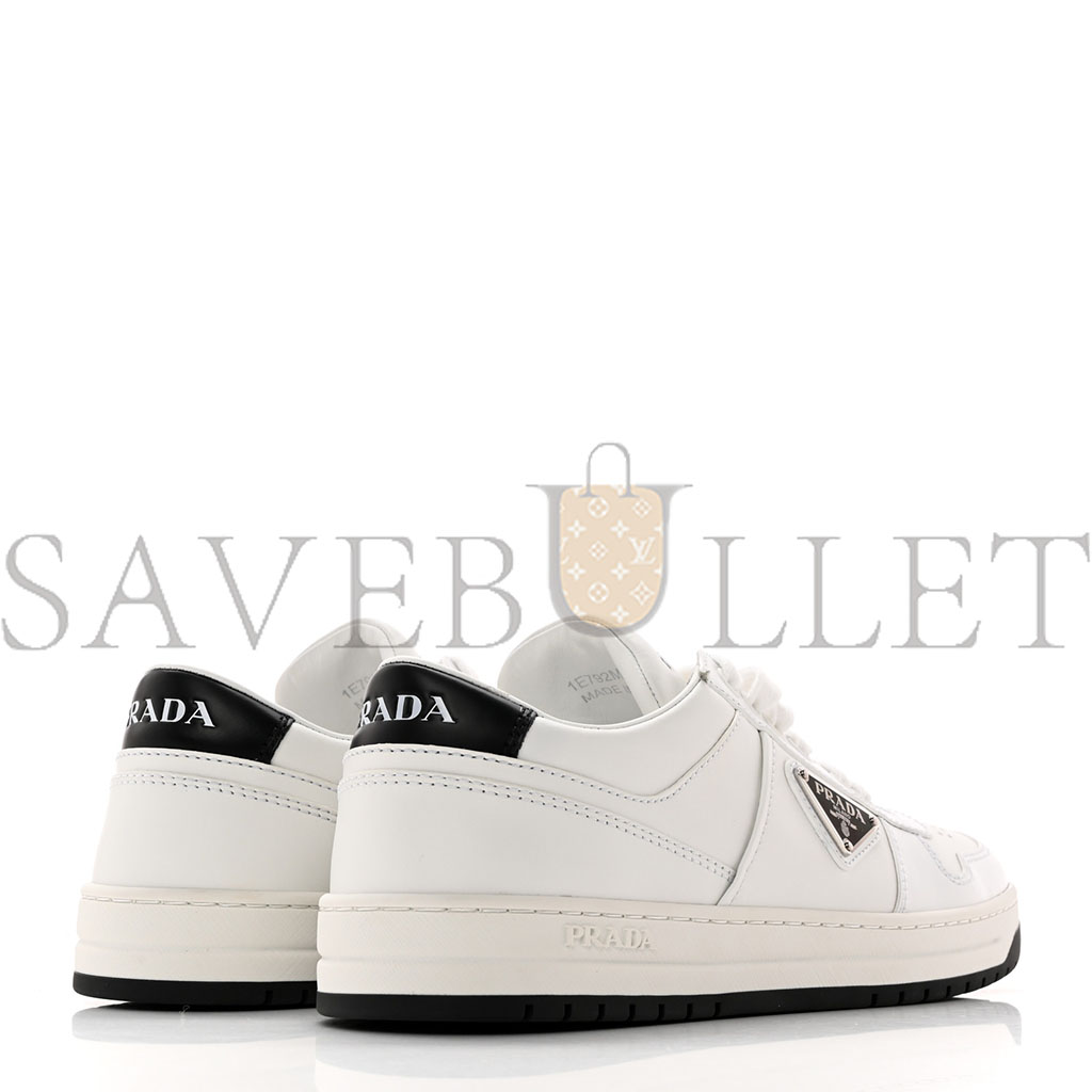 PRADA VITELLO ROIS METAL TRIANGLE LOGO WOMENS DOWNTOWN LOW TOP 30MM SNEAKERS 39.5 WHITE BLACK