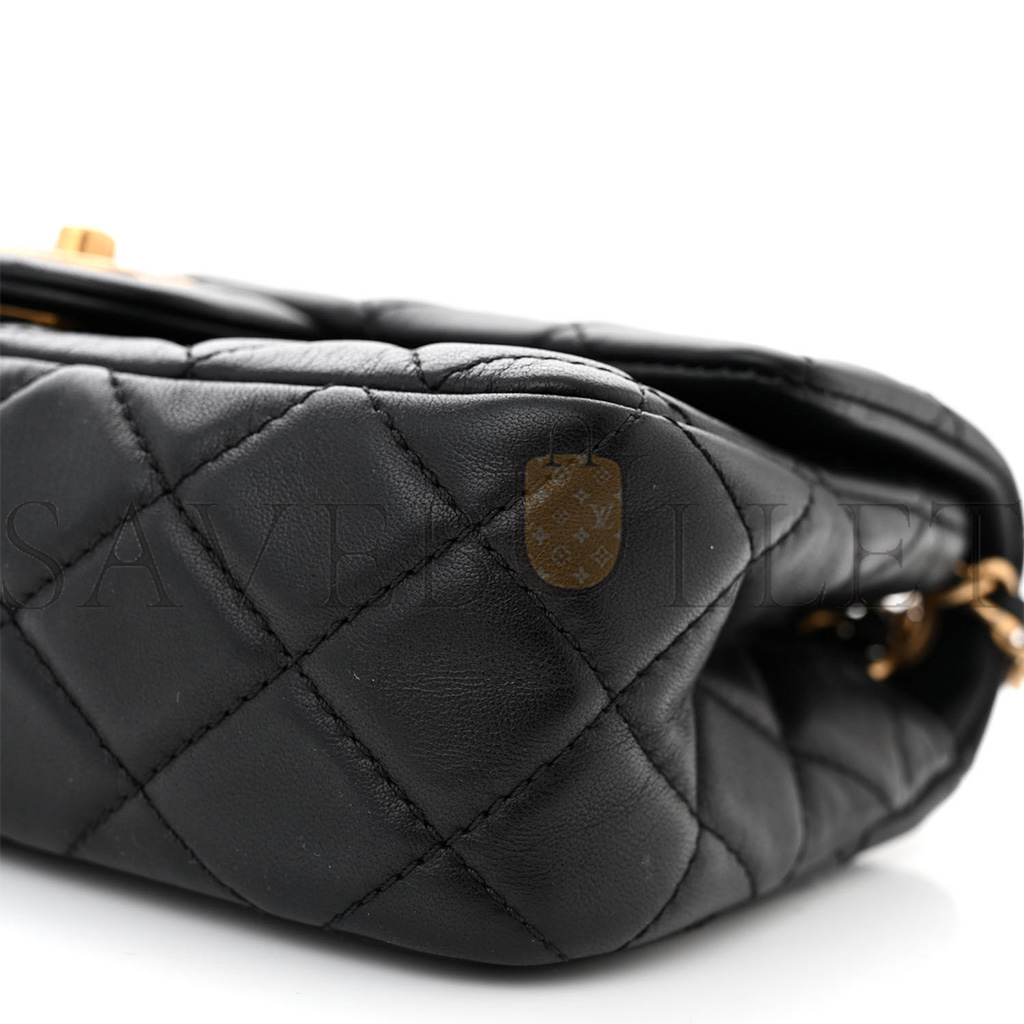 CHANEL MASTER LAMBSKIN QUILTED MINI RECTANGULAR PEARL CRUSH FLAP BLACK AS1787 (19*13*6cm)