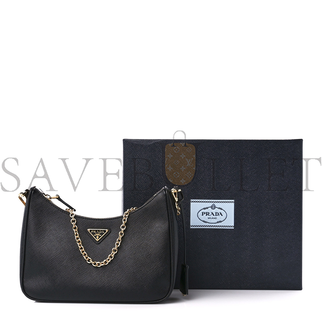 PRADA SAFFIANO LUX RE-EDITION 2005 SHOULDER BAG BLACK  (22*17*6cm)