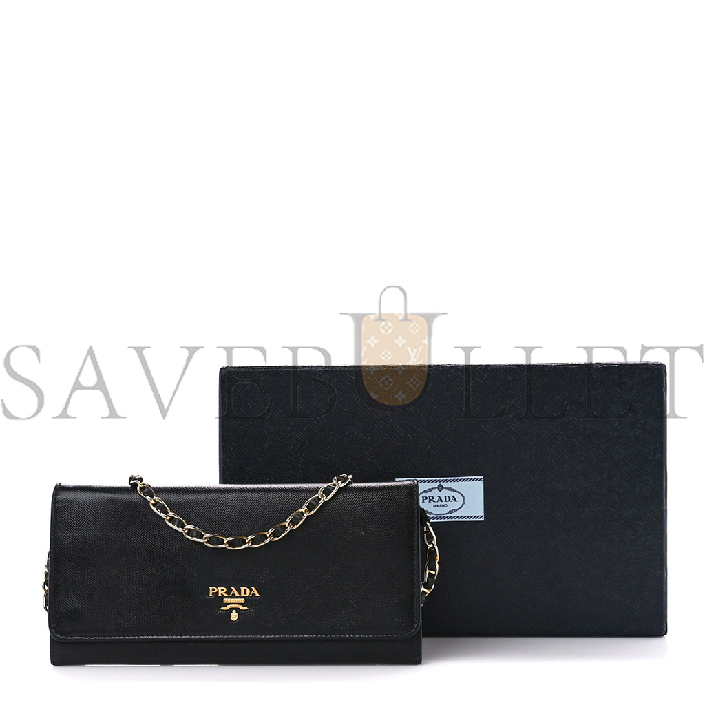 PRADA SAFFIANO METAL ORO CHAIN WALLET BLACK (21*11*2cm)