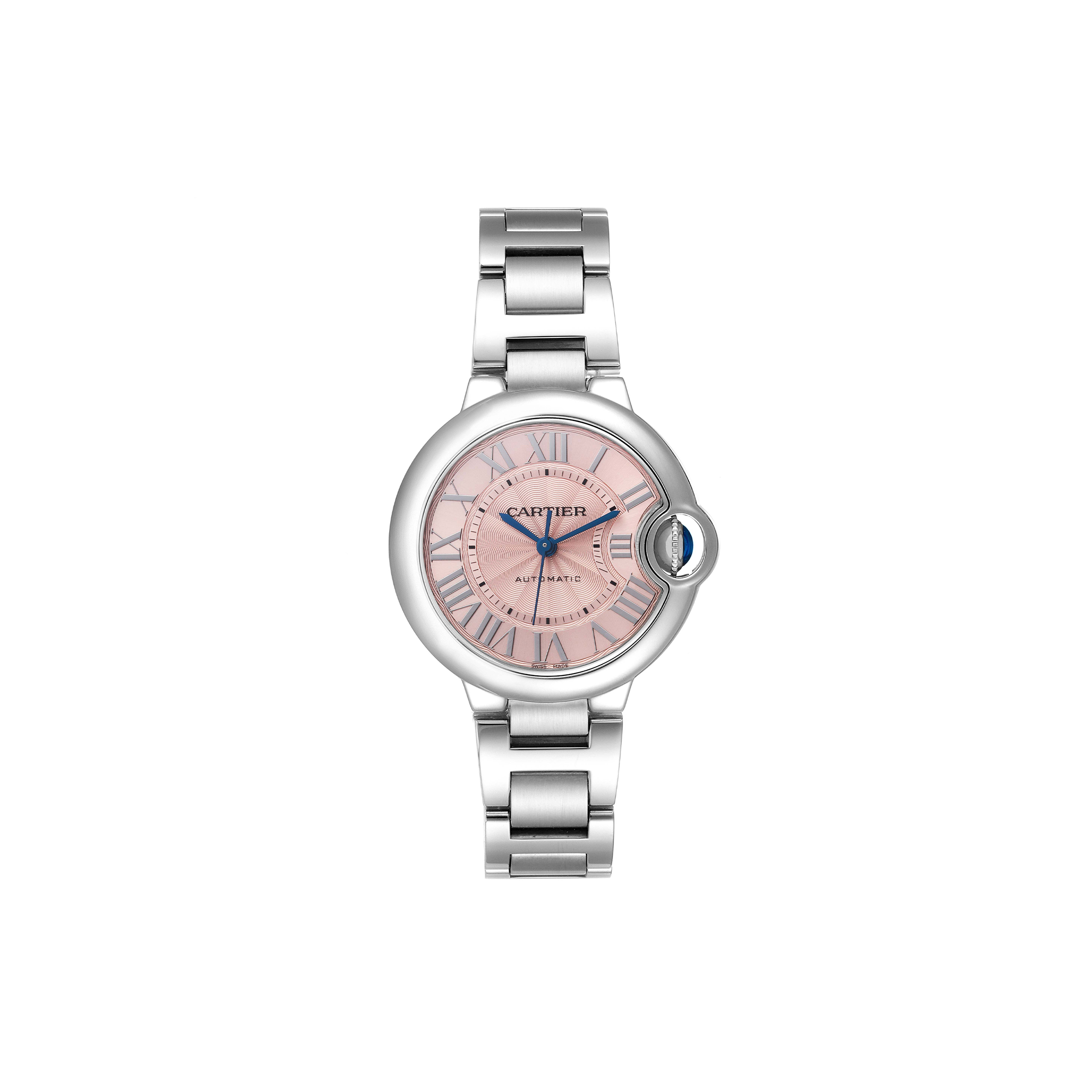 CARTIER BALLON BLEU MIDSIZE STEEL PINK DIAL LADIES WATCH W6920041