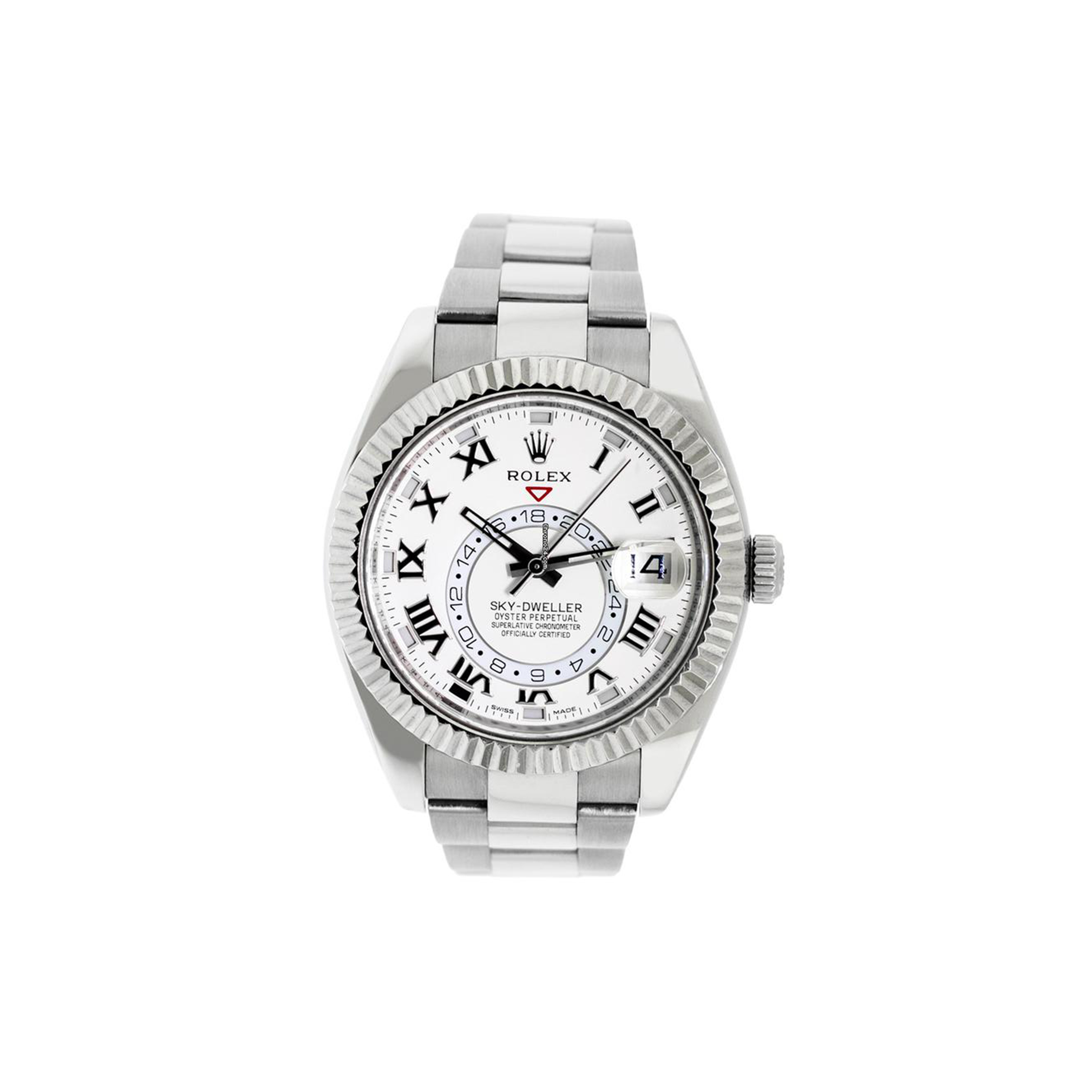 ROLEX SKY-DWELLER 42MM WHITE GOLD WHITE ROMAN DIAL WATCH 326939