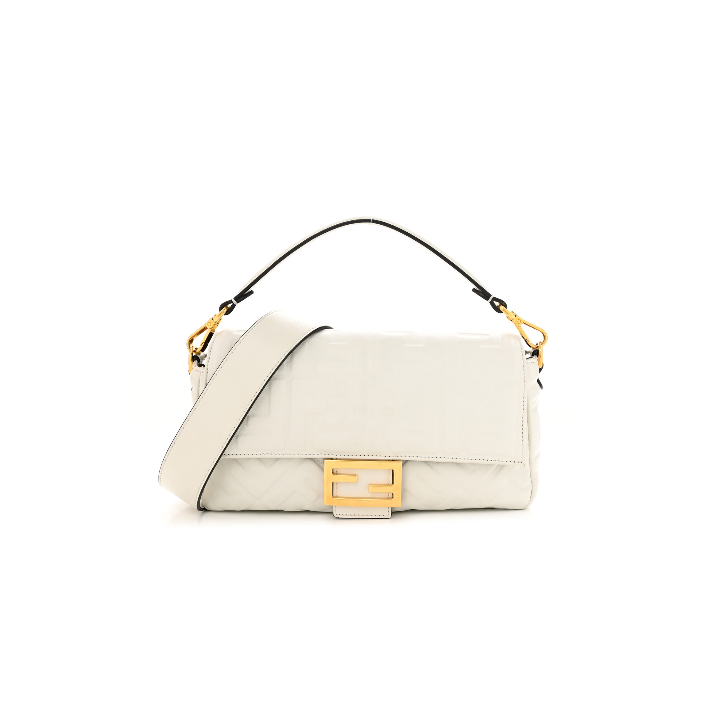 FENDI NAPPA FF 1974 EMBOSSED BAGUETTE WHITE (26*15*6cm)