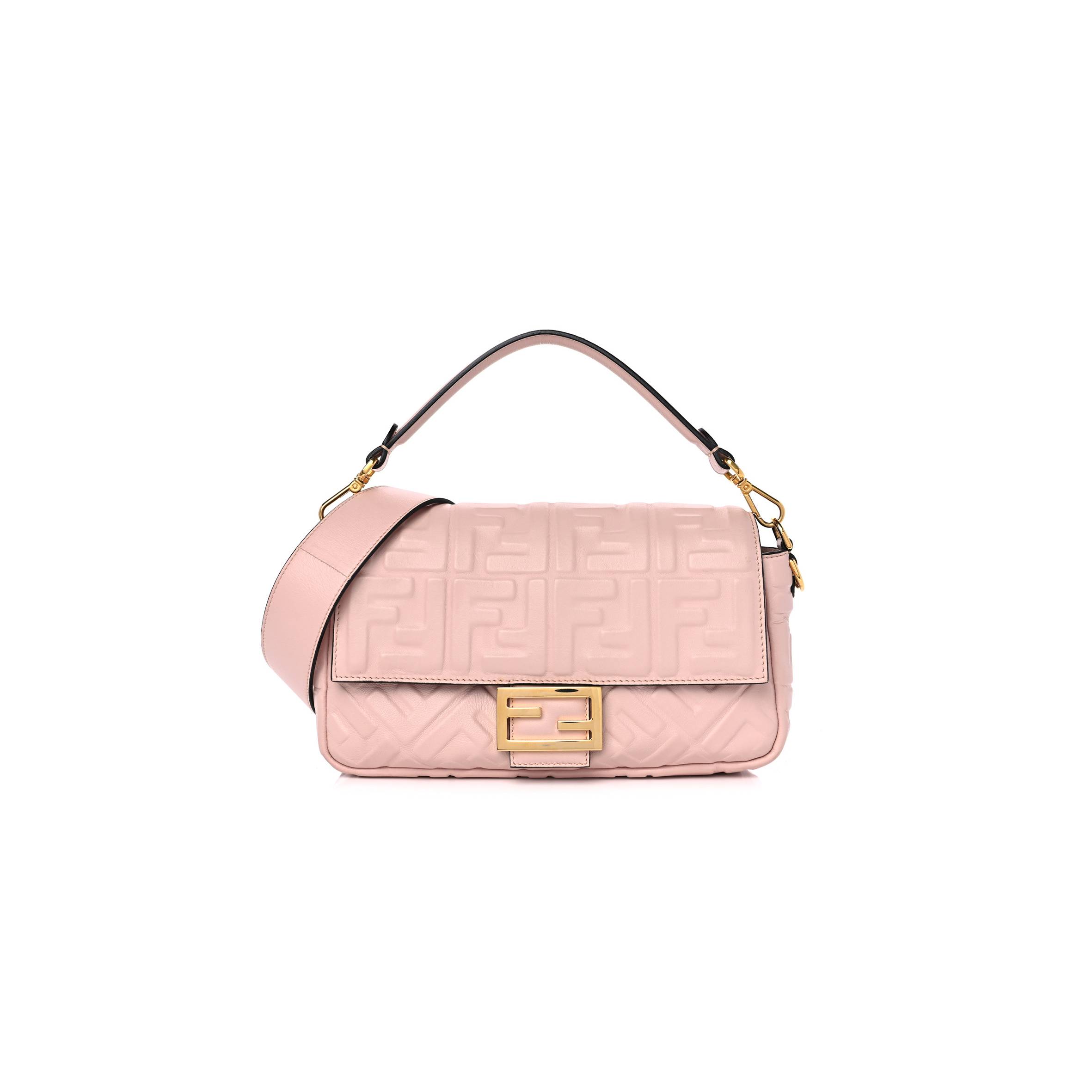 FENDI NAPPA FF 1974 EMBOSSED BAGUETTE ROSA QUARZO (27*15*5cm)