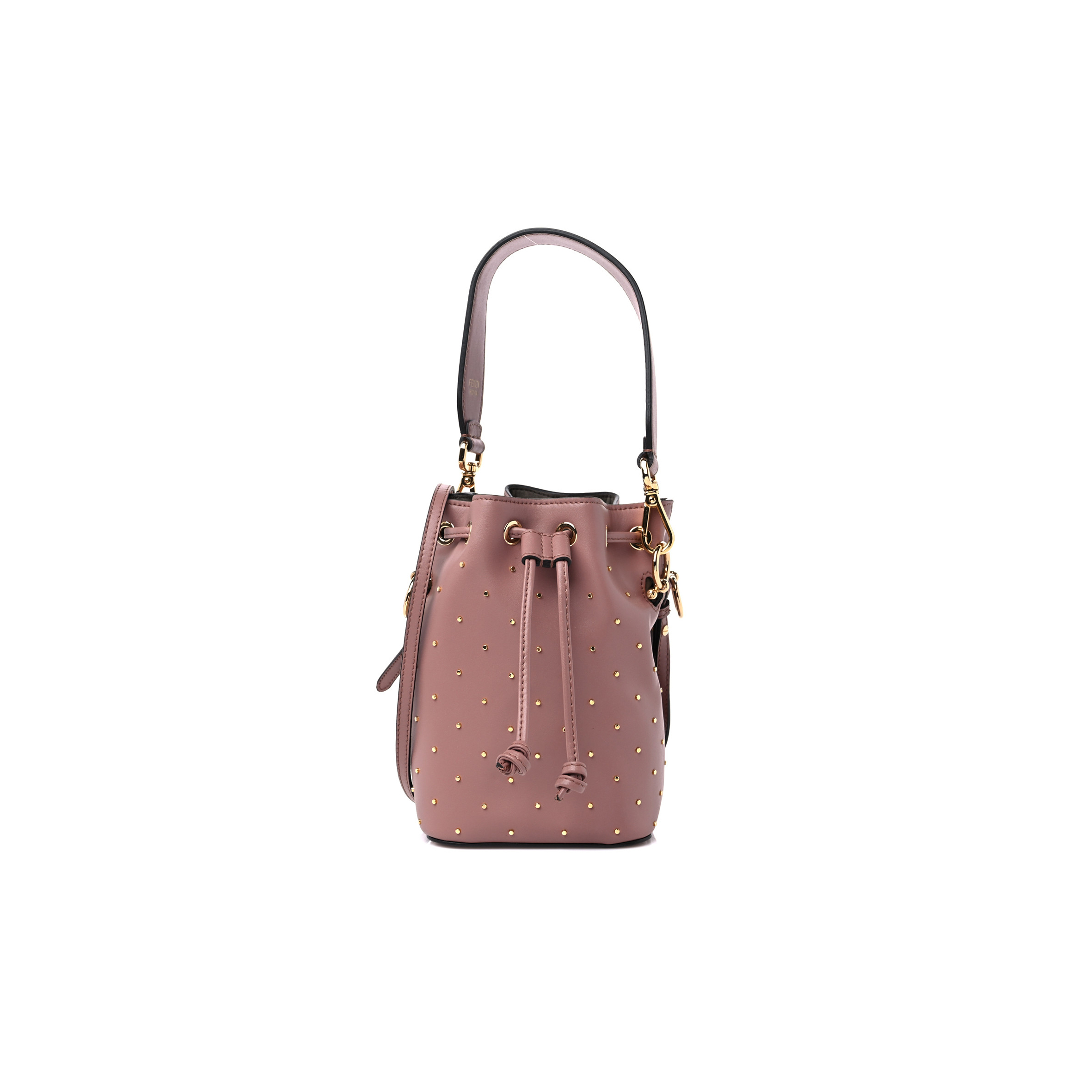 FENDI VITELLO LIBERTY F IS FENDI STUDDED MINI MON TRESOR BUCKET BAG ENGLISH ROSE (18*12*10cm)