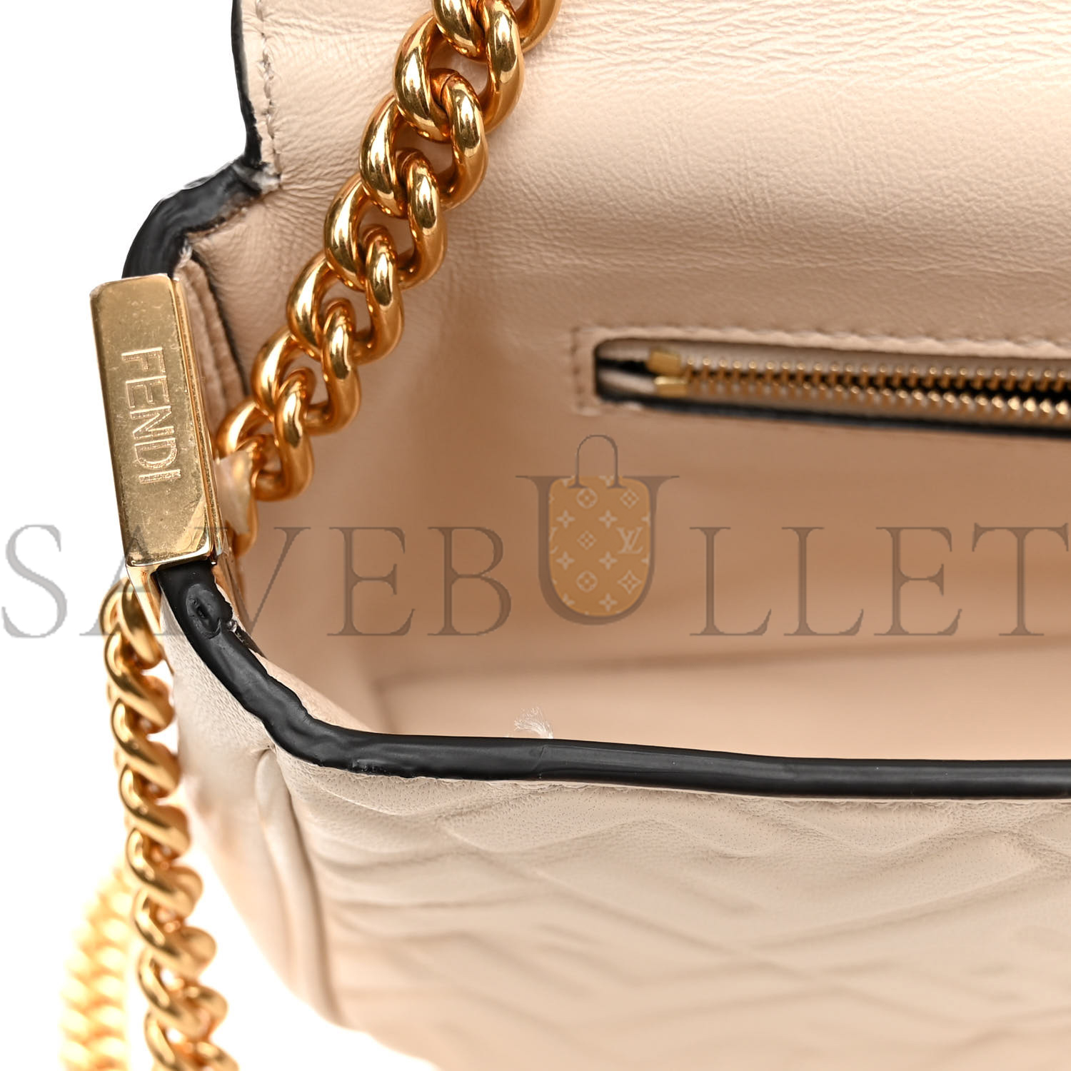 FENDI NAPPA SMALL FF EMBOSSED MIDI CHAIN BAGUETTE WHITE (23*13*6cm)