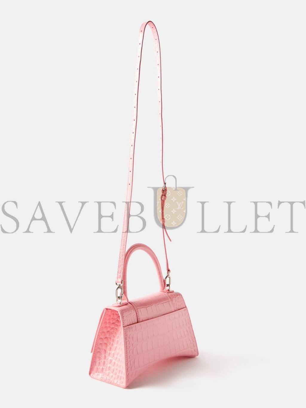 BALENCIAGA PINK HOURGLASS S CROCODILE-EFFECT LEATHER BAG MATCHESFASHION US (22.5*14.5*10cm)