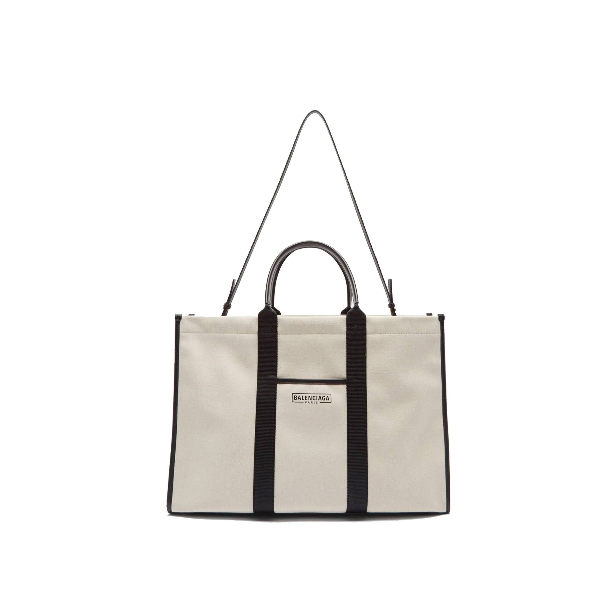 BALENCIAGA NEUTRAL NEO L LEATHER-TRIM CANVAS TOTE BAG MATCHESFASHION US (48.2*32*16cm)