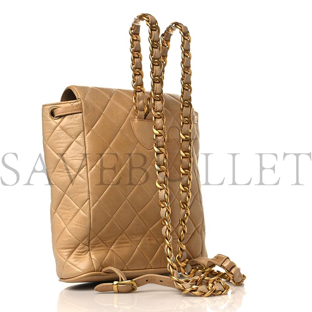 CHANEL LAMBSKIN QUILTED BACKPACK BEIGE GOLD HARDWARE (21.6*22.2*10.2cm)