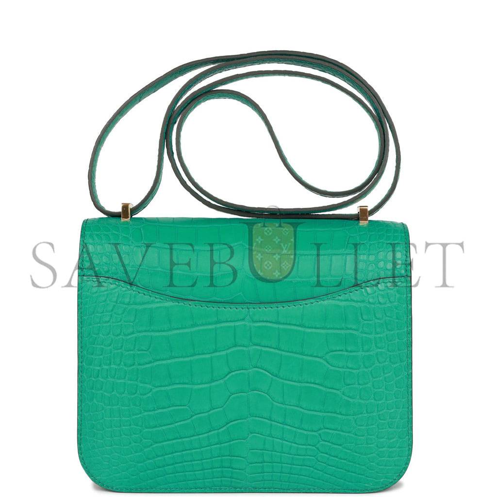 HERMES CONSTANCE 18 VERT JADE MATTE ALLIGATOR GOLD HARDWARE 39821013450846 (18cm)