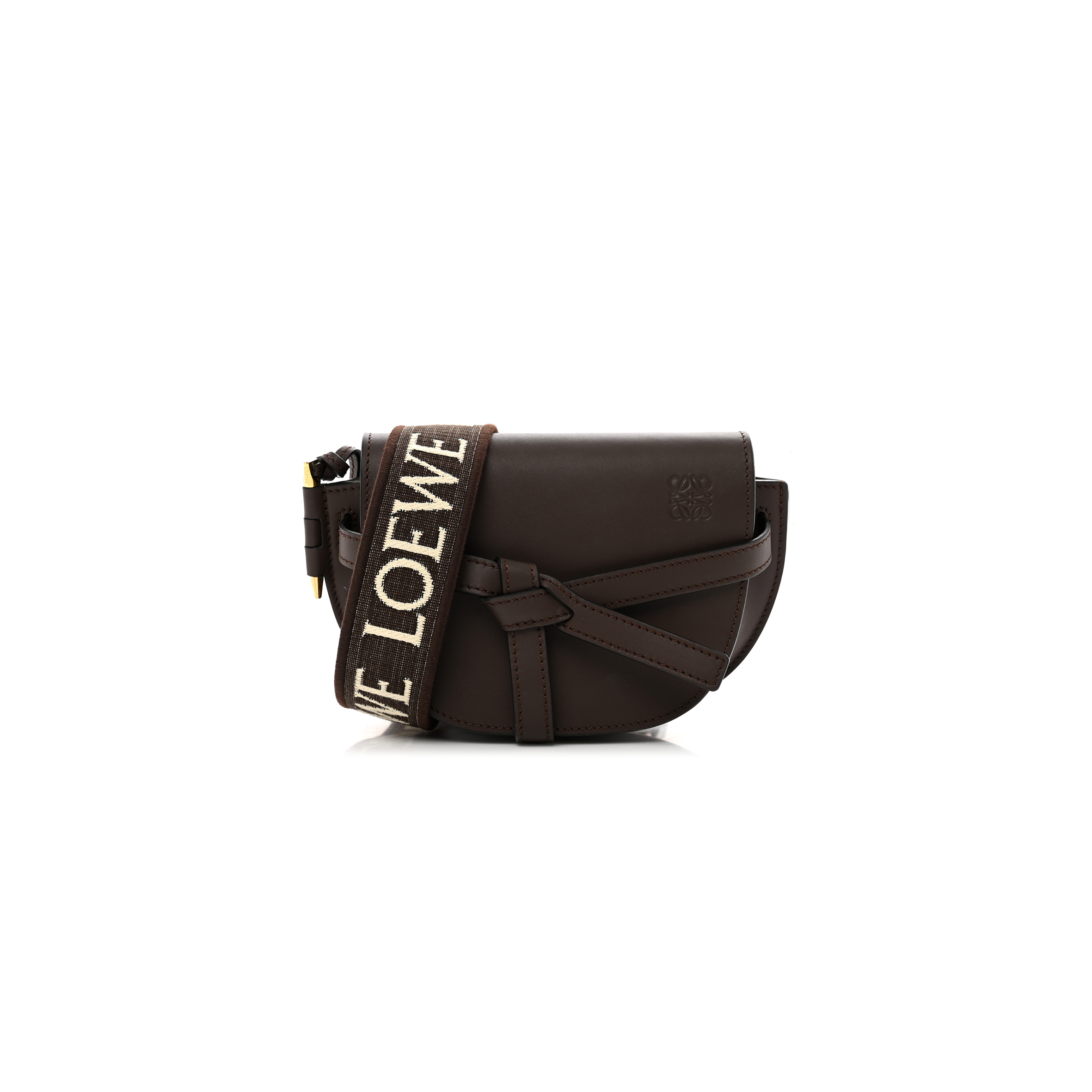 LOEWE CALFSKIN JACQUARD MINI GATE DUAL BAG CHOCOLATE (20*13*10cm)