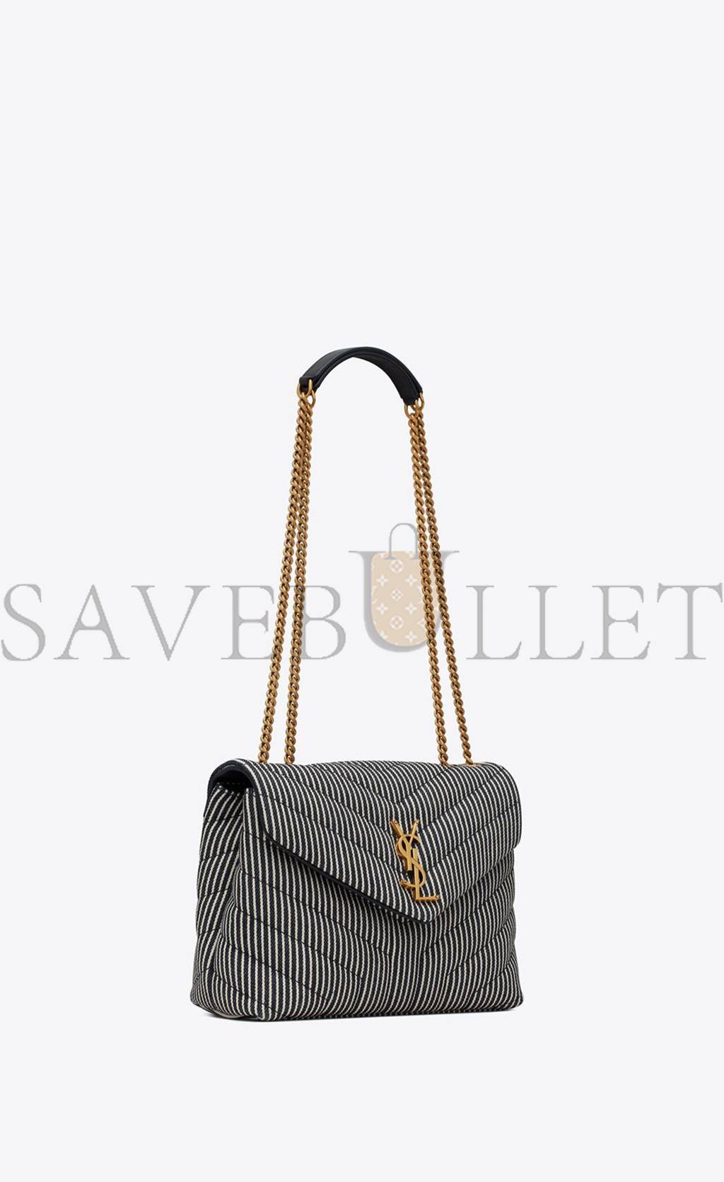 YSL LOULOU SMALL CHAIN BAG IN QUILTED STRIPED DENIM 494699FAA7G4165 (23*17*9cm)