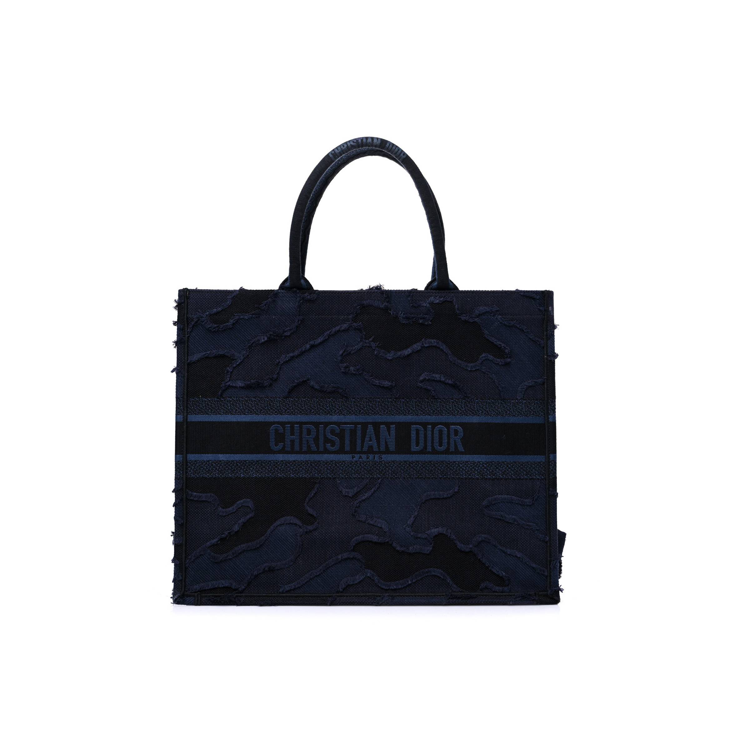 DIOR CANVAS EMBROIDERED CAMOUFLAGE BOOK TOTE BLUE (43*36*18.4cm)